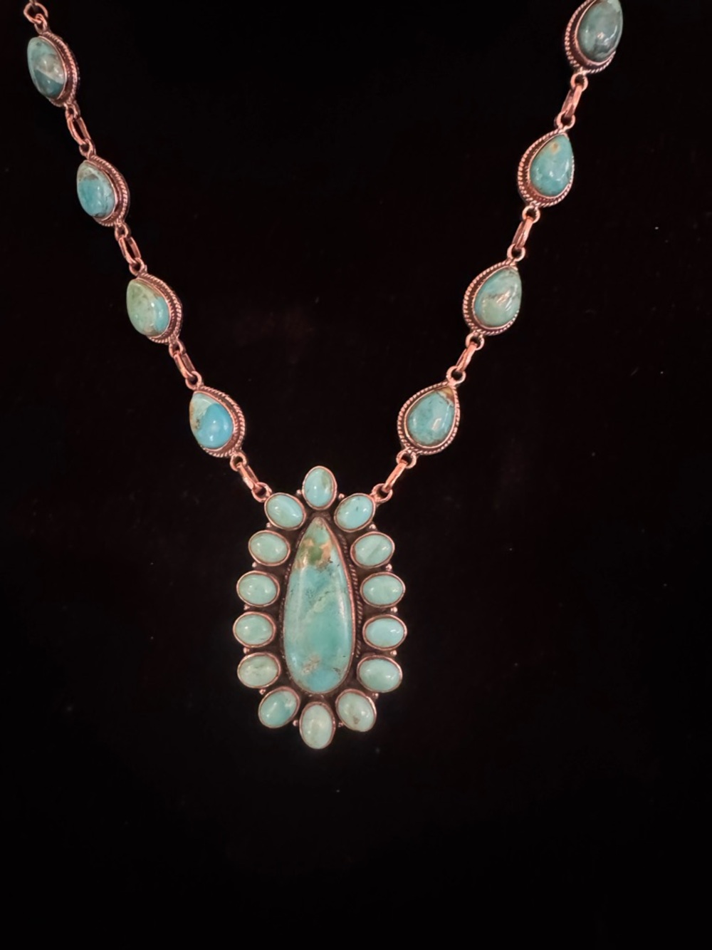 Genuine Turquoise statement Teardrop Pendant Necklace - set in genuine copper